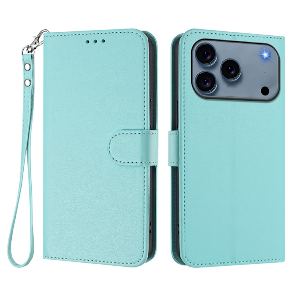 iPhone 17 Pro Plånboksfodral Läder med Handledsrem - Mintgrön Grön