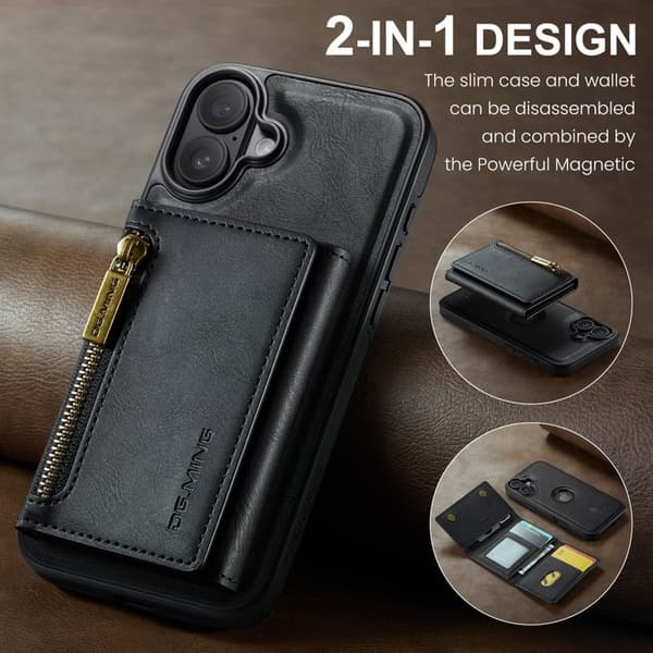 DG.MING M5 Series Mobilskal till iPhone 16 Plus Magnetiskt Konstläder Svart
