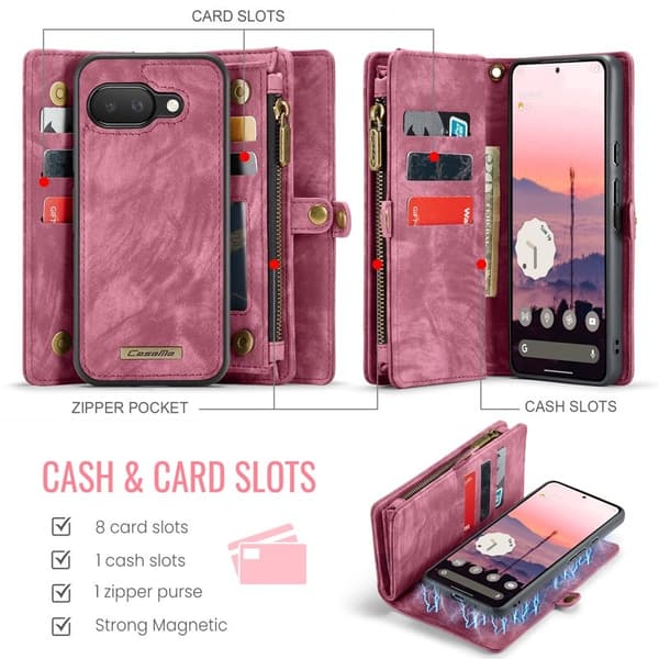 CASEME 008 Plånboksfodral till Google Pixel 9a i Konstläder - Röd