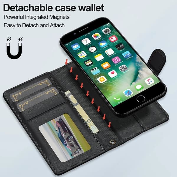 LC.IMEEKE L2 Plånboksfodral för iPhone SE (2022) - Konstläder - Svart