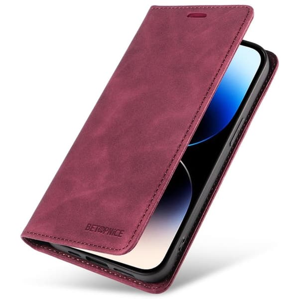 BETOPNICE 003 iPhone 15 Pro Max Plånboksfodral TPU + Konstläder - Röd