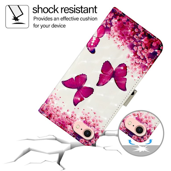 iPhone 16e Plånboksfodral Printing Pattern Med Rem Rosa