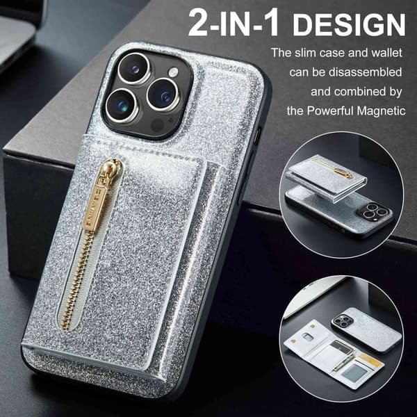 DG.MING M3 Series Mobilskal till iPhone 14 Pro 2-i-1 Glitter Silver