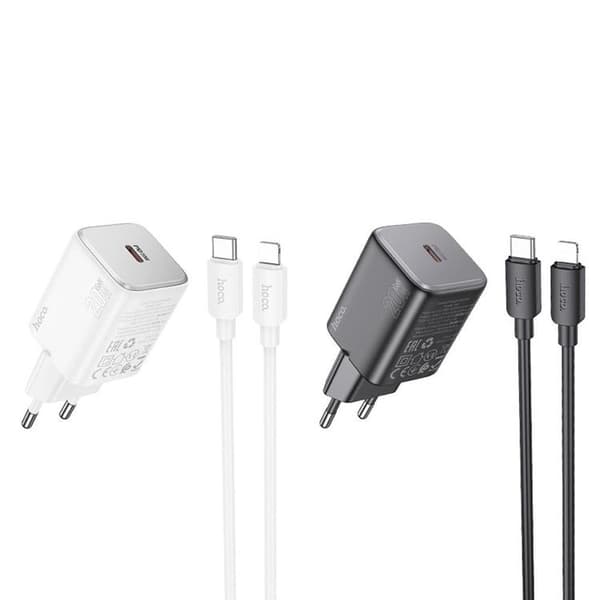 Hoco Väggladdare 20W Type C + Kable USB-C till Lightning Kabel 1m - Vit Vit