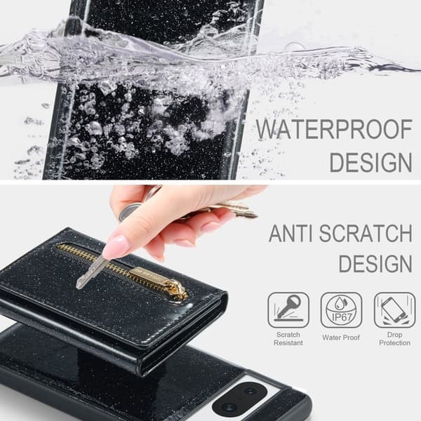 DG.MING M3 Series Plånboksfodral för Google Pixel 8 Svart Glitter Konstläder