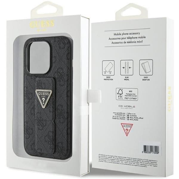 Guess Mobilskal till iPhone 15 Pro Max Grip Stand Triangle Strass Black
