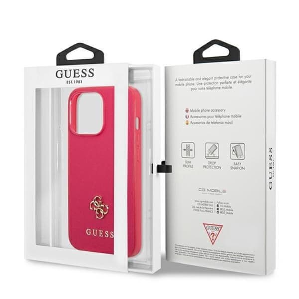 Guess Mobilskal till iPhone 13 Pro Saffiano Small Metall Logo - Rosa Rosa