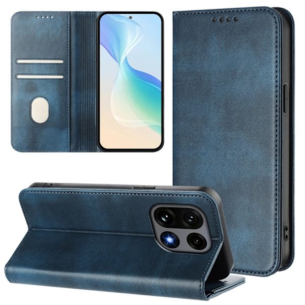 OnePlus 15 5G Plånboksfodral Retro RFID-Skydd Konstläder Blå