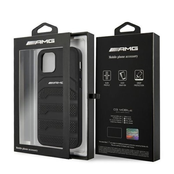 AMG Ægte Læder Debossed Lines Cover iPhone 12 Mini - Sort Black