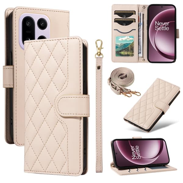 OnePlus 15 5G Plånboksfodral Rhombus Konstläder Beige