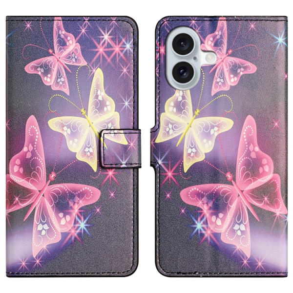 iPhone 17 Konstläder Plånboksfodral Pattern Print - Illusion Fjäril Rosa