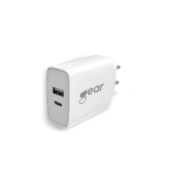 Gear-oplader 220V 1xUSB-C + 1xUSB-A 25W + 18W PD/PPS QC - Hvid Vit