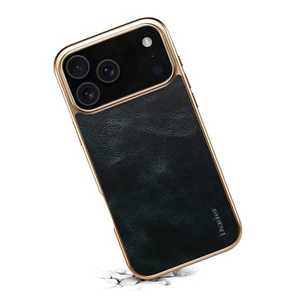 DENIOR Mobilskal till iPhone 17 Pro Äkta Läder Electroplating - Blå Blå