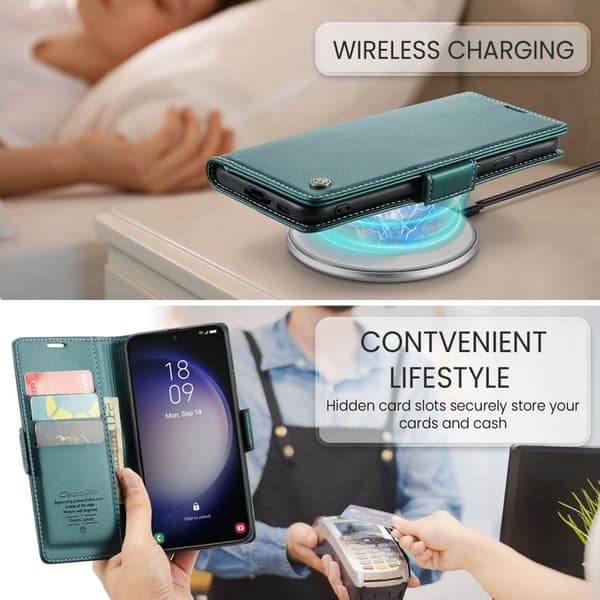 CASEME Plånboksfodral Konstläder för Samsung Galaxy S24+ - Grön