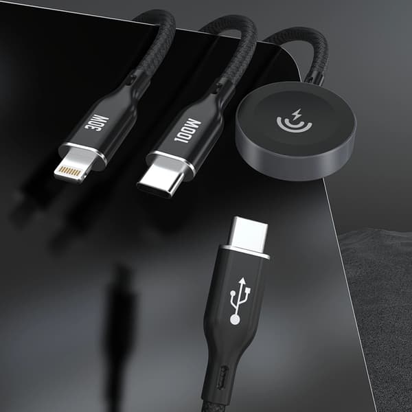 Dudao 3in1 Apple Watch oplader m/USB-C/Lightning-kabel A12Max Plus - Sort Black