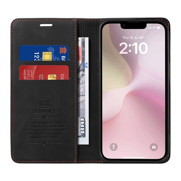 BETOPNICE 003 iPhone 16e Plånboksfodral Konstläder - Svart