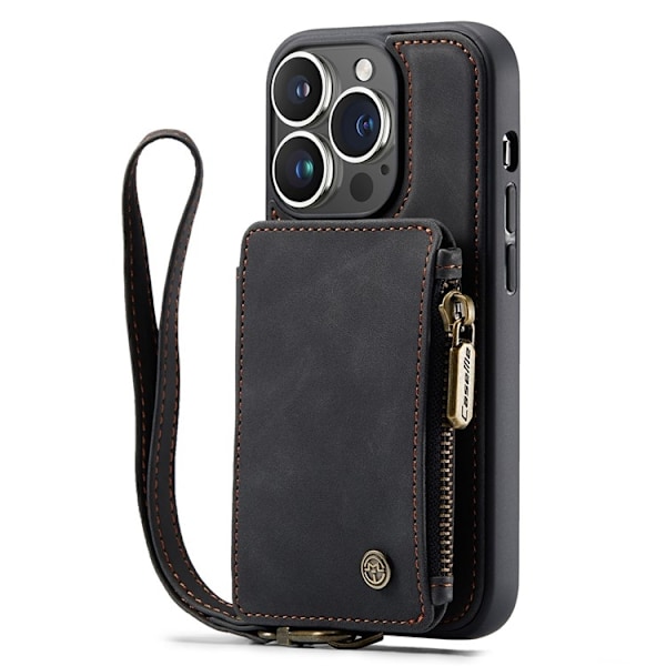 CASEME iPhone 14 Pro Max Plånboksfodral C20 Zipper Kickstand - Svart Svart