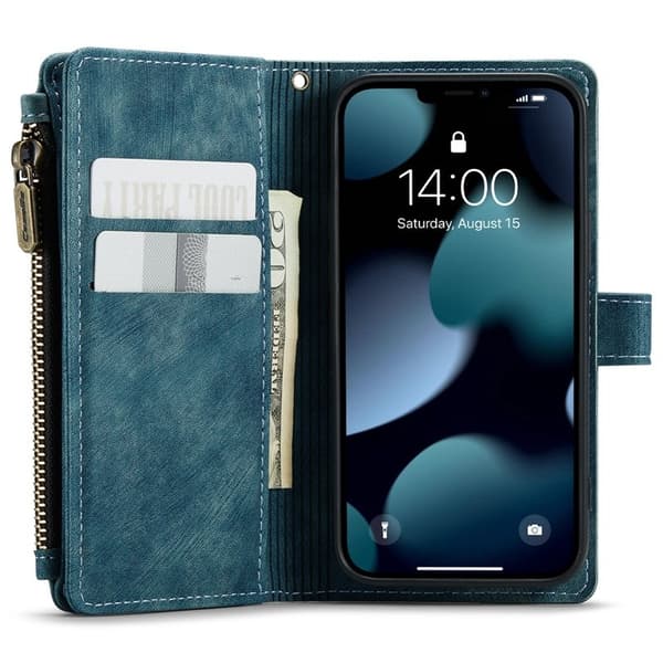 CASEME Konstläder Plånboksfodral för iPhone 13 mini med rem - Blå
