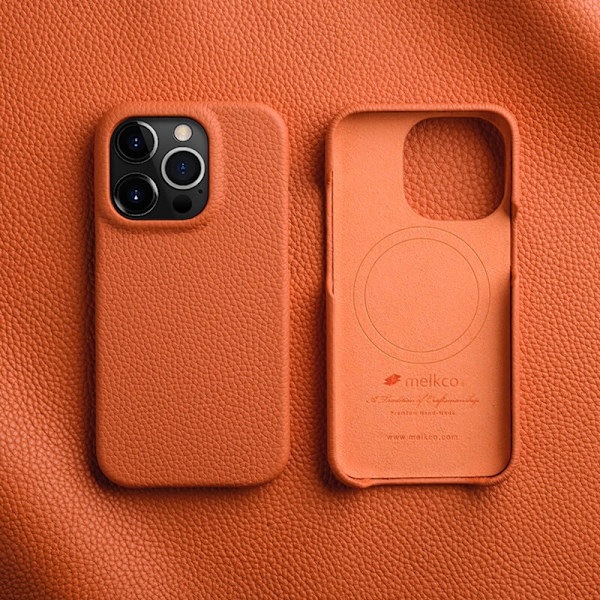 MELKCO Mobilskal till iPhone 14 Pro Max Äkta Läder PC - Orange