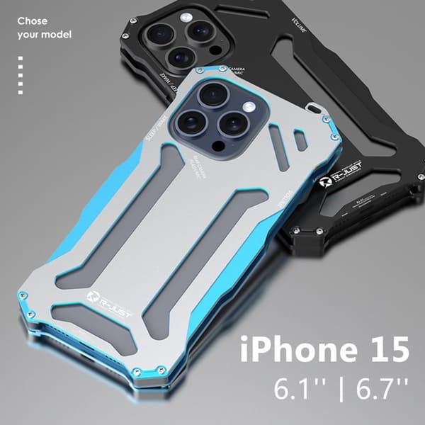R-JUST Mobilskal till iPhone 15 Pro i Hålformad Aluminium - Silver / Blå