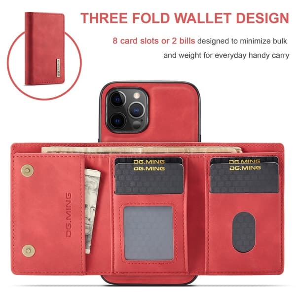 DG.MING M1 Series Plånboksfodral Konstläder med Ställ för iPhone 12 Pro Max Röd