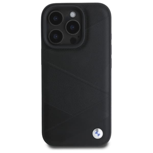 BMW Mobilskal till iPhone 16 Pro Max Sign Läder Crossing Lines Black