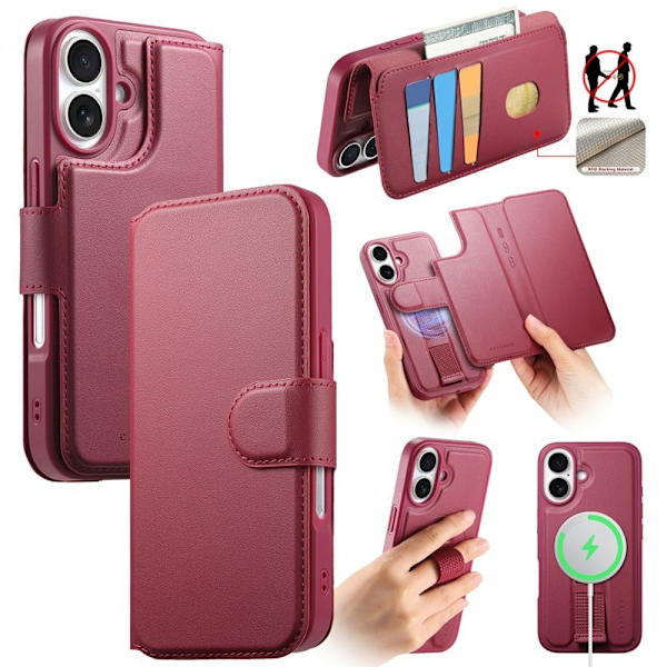 CASENEO iPhone 16 Plånboksfodral RFID Blocking Konstläder - Röd