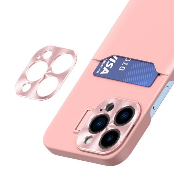 iPhone 14 Cover Kortholder Læder Kickstand - Pink