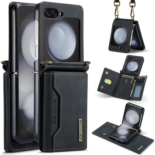DG.MING Samsung Galaxy Z Flip7 FE Konstläder Plånboksfodral - Svart
