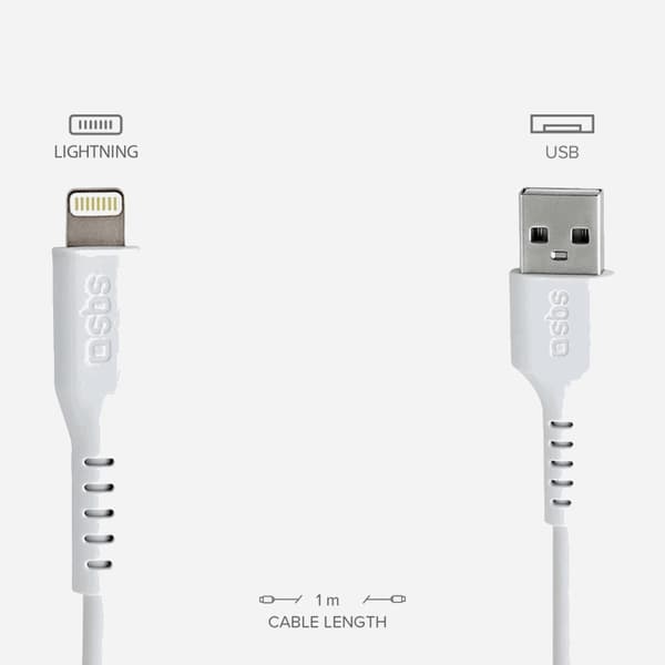 SBS USB-A - Lightning Kabel 1m - Vit Vit