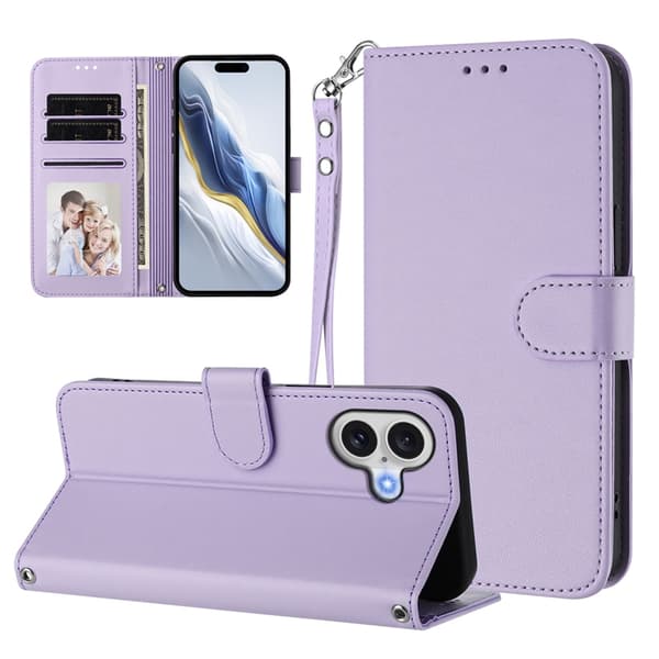 iPhone 16 Plånboksfodral Läder med Handledsrem - Ljuslila Lila