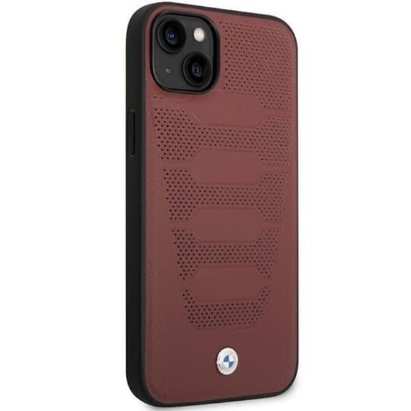 BMW Mobilskal till iPhone 14 Läder Seats Pattern - Burgundy