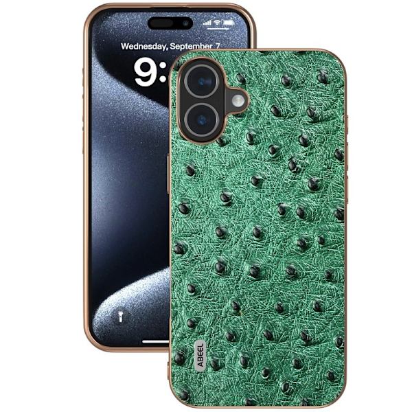 ABEEL Mobilskal till iPhone 16 Plus Electroplating Grön Äkta Läder