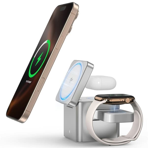 Qi2 MagSafe Trådlös Laddare iPhone Apple Watch Airpods - Silver Silver
