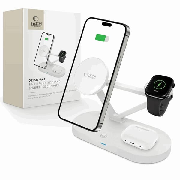 Tech-Protect 3-in-1 Trådlös Laddare iPhone Apple Watch AirPods - Vit