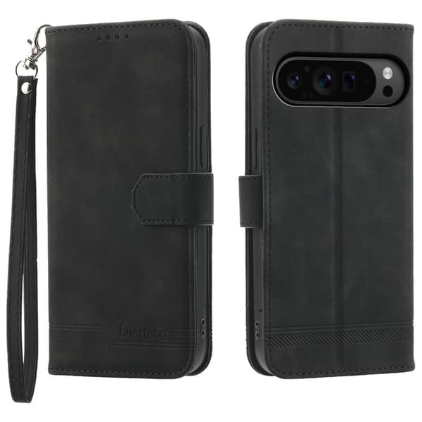 DIERFENG DF-03 Flip Plånboksfodral Google Pixel 9 Pro XL - Äkta läder - Svart