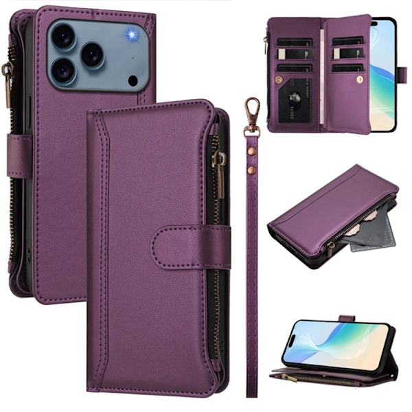 iPhone 17 Pro Max Plånboksfodral 9 Kortfack - Lila Lila