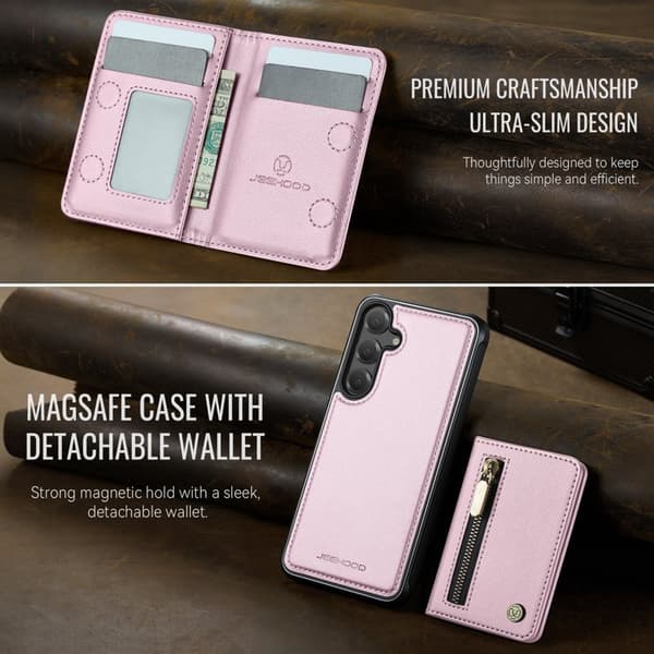JEEHOOD Plånboksfodral för Samsung Galaxy S26 Plus Magnetiskt Konstläder - Rosa