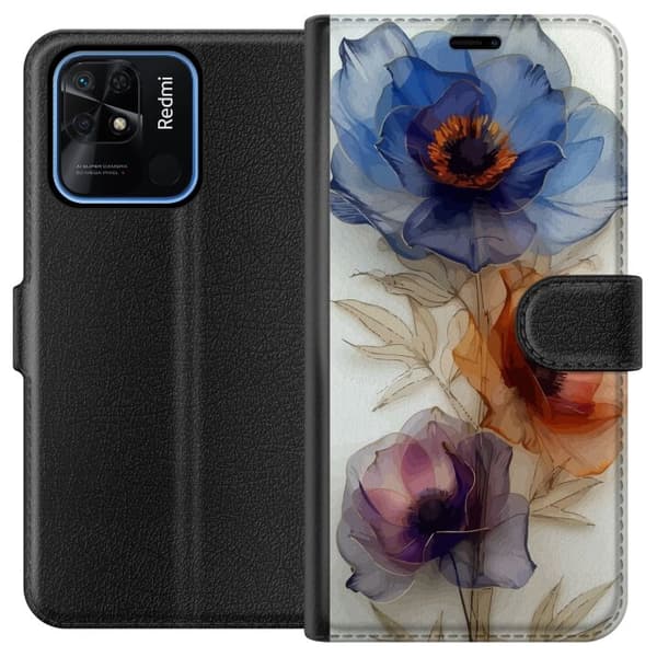 Plånboksfodral till Xiaomi Redmi 10C med Silkesblommor