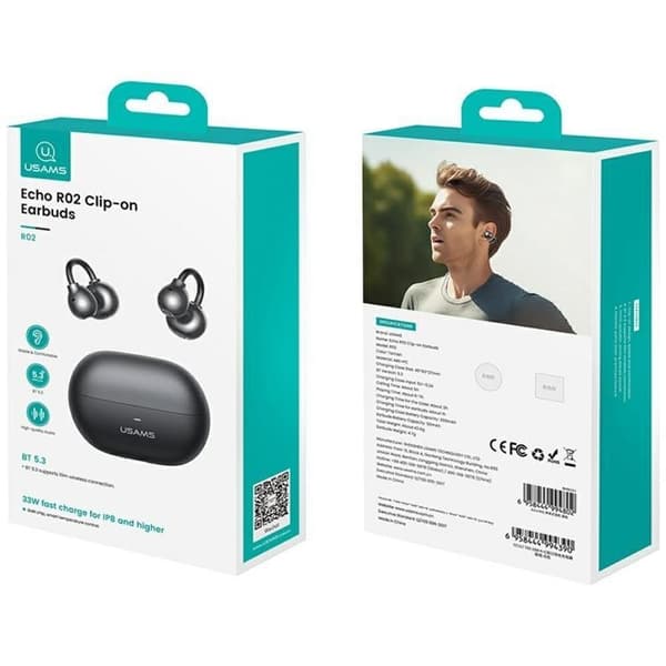 USAMS In-Ear Hovedtelefoner Bluetooth Clip-on Echo R02 - Grå Grå