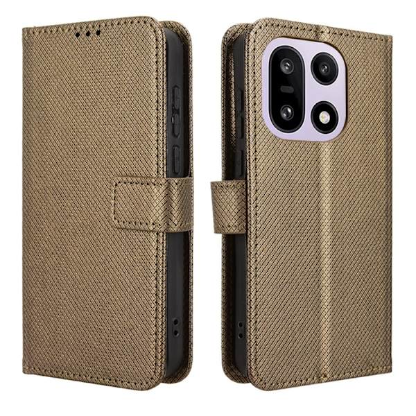 OnePlus 15 Plånboksfodral Strap Diamond Texture Konstläder Brun
