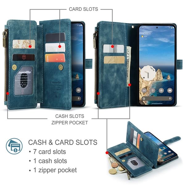 CASEME Google Pixel 10 Pro/10 Konstläder Plånboksfodral Zipper C30 - Blå Blå