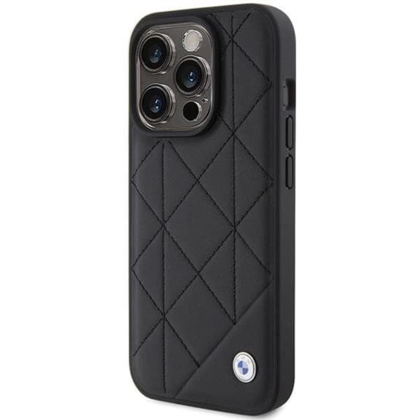 BMW iPhone 15 Pro Max -puhelinkuori nahkaa, tikattu - musta Black