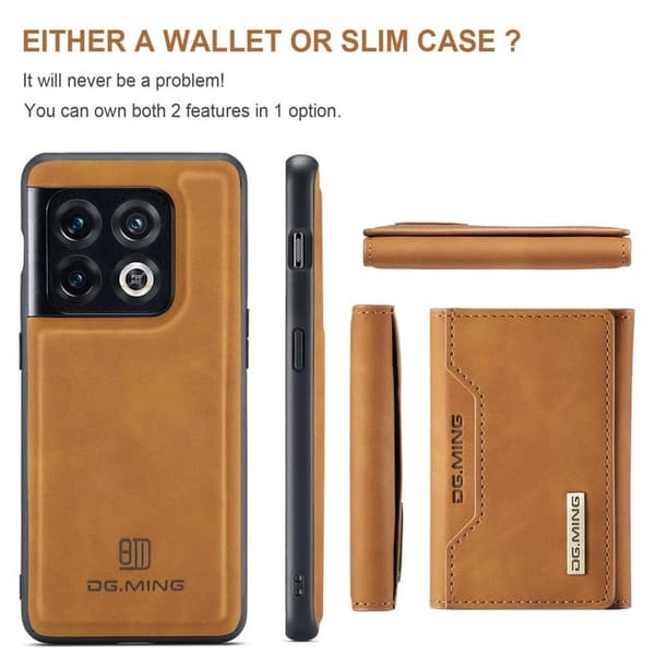 DG.MING OnePlus 10 Pro 5G Konstläder Plånboksfodral Magnetisk Brun