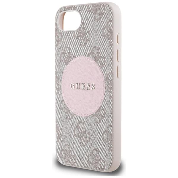 Guess Mobilskal till iPhone 16e MagSafe 4G Circle Classic Logo Rosa