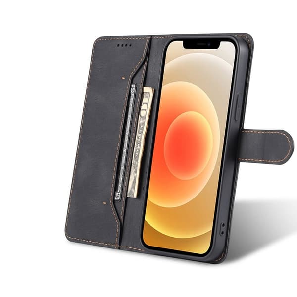 AZNS iPhone 13 Konstläder Plånboksfodral - Stöttåligt, Rep-säkert, Svart