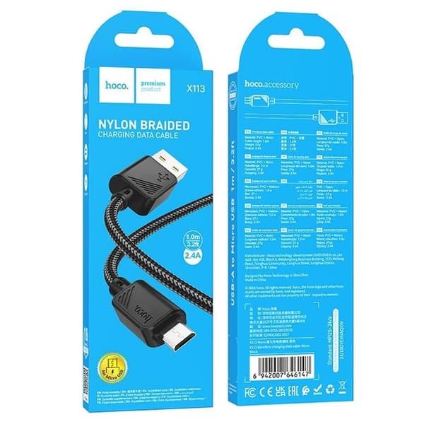 HOCO USB-A till Micro-USB Kabel 2.4A X113 1 m - Svart Svart