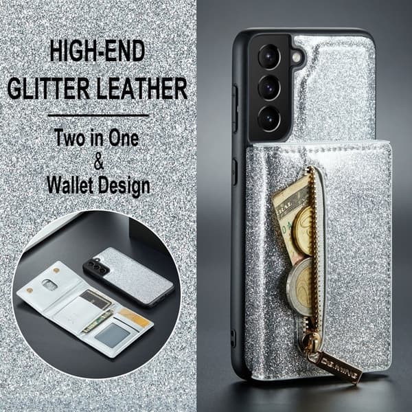 DG.MING M3 Series Samsung Galaxy S24 Konstläder Plånboksfodral Silver