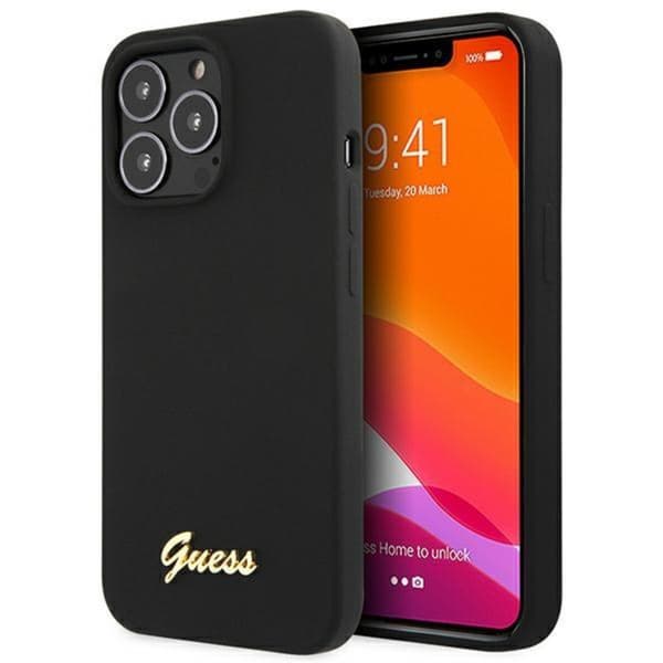 Guess iPhone 13 Pro Max Mobilskal Script Guld Logo - Sort Black