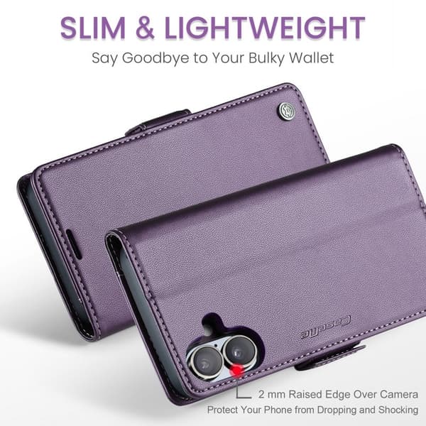 CASEME Plånboksfodral Konstläder till iPhone 16 Plus - Lila, RFID-skydd